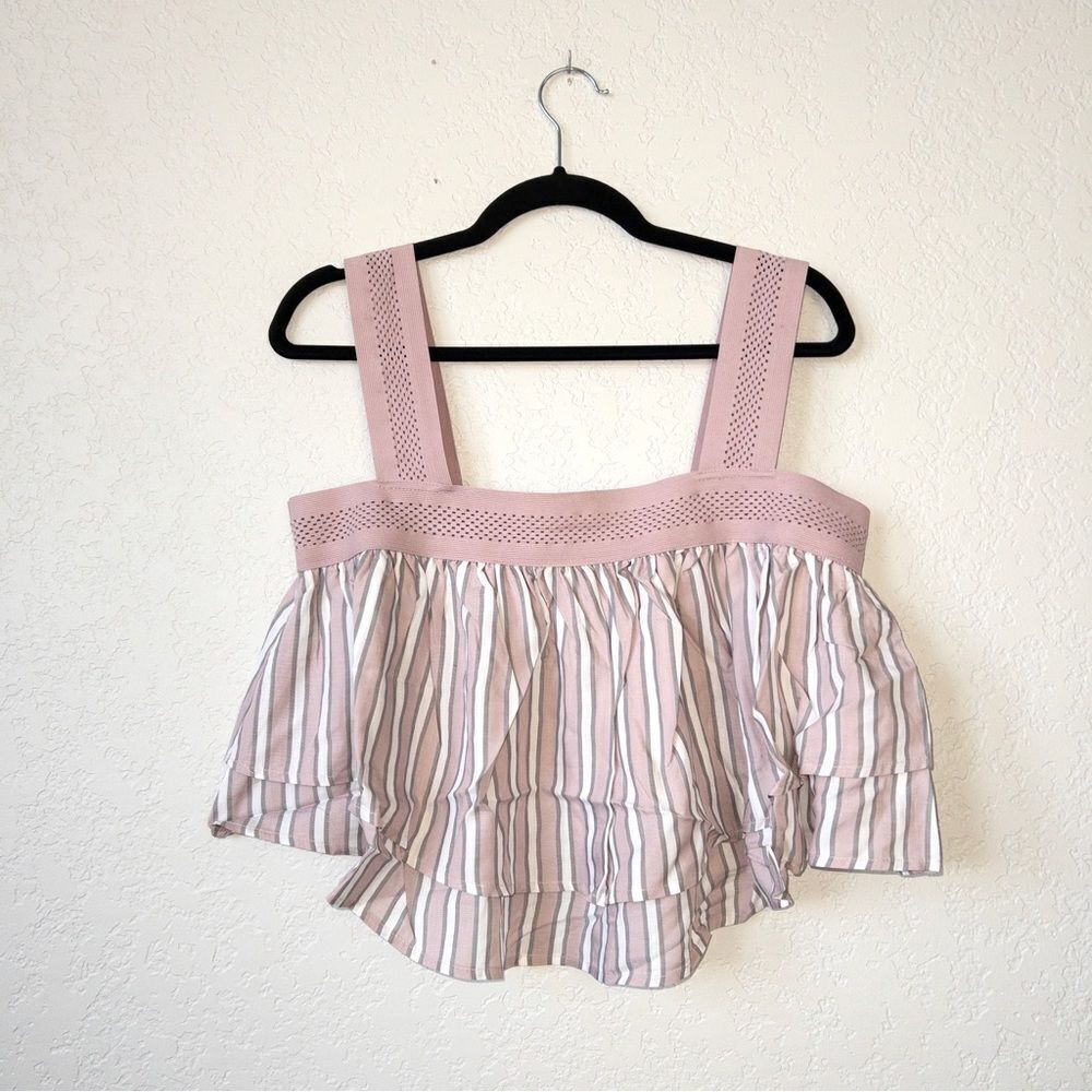 NWT Soncy Purple Striped Cropped Cold‎ Shoulder Top Size 00 (10)